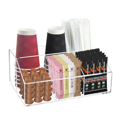 Coffee Tea Station Organizer Sugar Tea Drink Packets Holder for Countertop - color: Clear