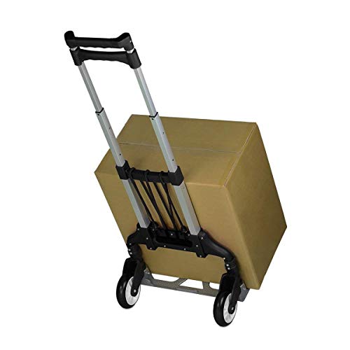 Mount-It! Folding Hand Truck and Personal Dolly, Foldable Aluminum Trolley Cart, 165 Lb Capacity Heavy Duty Dolly with Wheels of Rubber for Moving, Comfortable Telescoping Handle for Indoor Outdoor - size: 165 Lb Capacity