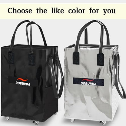 Reusable Grocery Bag On Wheels,Rolling Tote, Shopping Trolley, Rolling Duffle bag,Collapsible Grocery Bag Tote - color: Silver