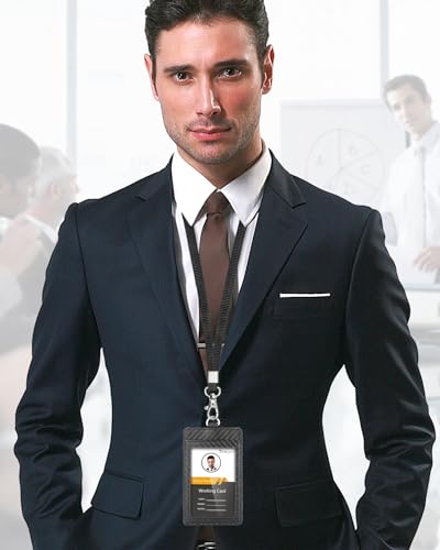 Teskyer Leather ID Badge Holder with Lanyard, Vertical Carbon Fiber Black - color: Carbon Fiber Black, size: Vertical