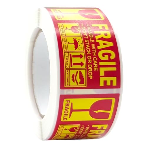 250-Pack Fragile Glass Stickers for Shipping - Handle with Care, Bold Red and Yellow - Shipping Moving Labels, Mailing Supplies Fragile Warning Stickers - Protect Your Packages with Care - color: Fragile Glass