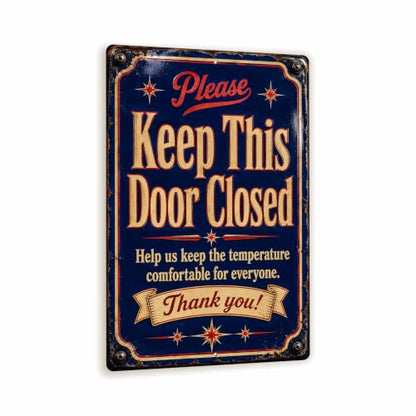 Keep This Door Closed Vintage Enamel Business Sign - style: Keep This Door Closed