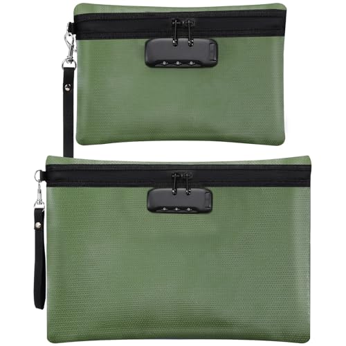 Nezyo 2 Pcs Fireproof Document Bag with Lock, Waterproof Money Pouch,Green - color: Green