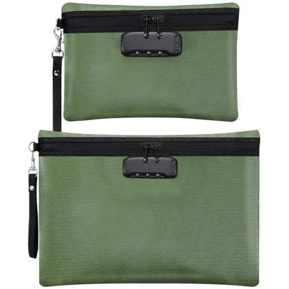 Nezyo 2 Pcs Fireproof Document Bag with Lock, Waterproof Money Pouch,Green - color: Green