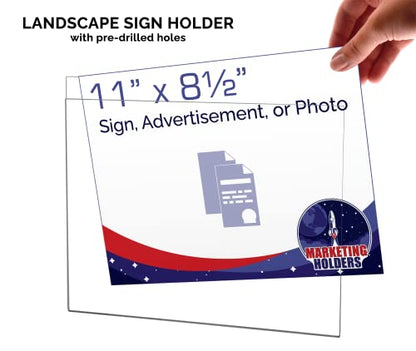 Marketing Holders 25 Pack Wall Mount Sign Holder for 11" x 8.5" Pricing Details and Promotional Offers in Retail Stores and Gift Shops Clear Acrylic with 2 Pre Drilled Holes and Hanging Hardware - size: 11" w x 8.5" h
