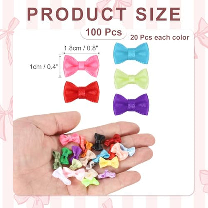 MECCANIXITY 100 Pcs Mini Ribbon Bow 0.8" Mini Fabric Satin Ribbon Flower Bows for Craft DIY Sewing Wedding Birthday Party, 5 Colors - color: 5 Colors