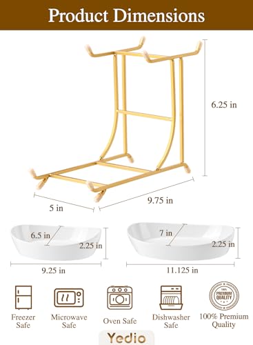 2 Tier Ceramic Fruit Bowl for Kitchen Counter with Gold Metal Stand - color: Gold, size: 2 Tier