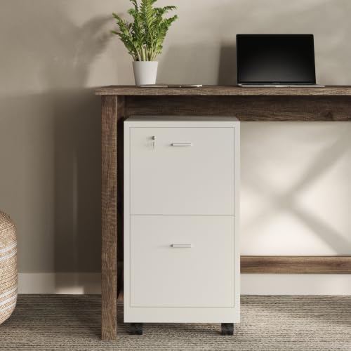 Lavish Home 2-Drawer Wooden File Cabinet with Lock, White, 16” x 27” - color: White, style: Silver Hardware