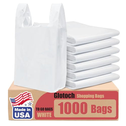 Glotoch 1000 Count-Plastic T-shirt Grocery Shopping Bags Plain White - color: Pure White