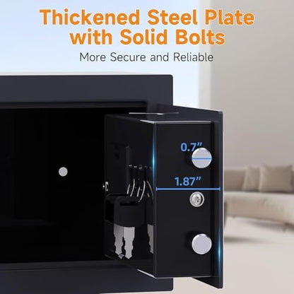 PATRON Small Safe Box for Money with Code and Keys，Solid Mini Safe for Kids with Digital Electronic Security Keypad for Home Office Hotel,Personal Money Safes for Cash,0.236 Cuft (Black) - size: 0.236 Cu.Ft.