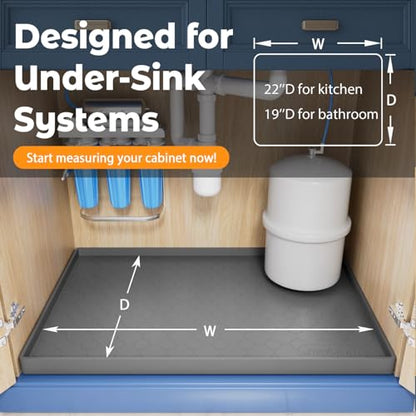 Jin&Bao Under Sink Mat 22" x 19" Waterproof Silicone Cabinet Kitchen Liner - color: Dark Gray, size: 19"w x 22"l