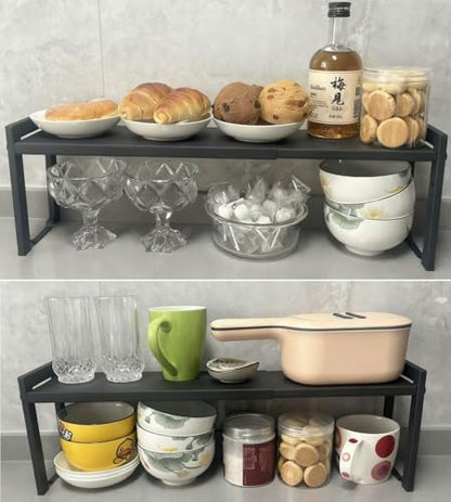 2 Pack Expandable Cabinet Shelf 5.1"D Adjustable Counter Riser Rack Black - color: Black, size: 5.1"D (narrow) - 2 Pack