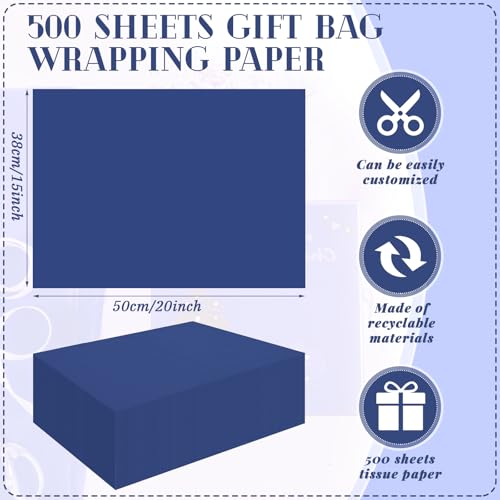 500 Sheets Navy Blue Tissue Paper Bulk 15 x 20 Inch for Rosh Hashanah Gifts - color: Navy Blue, size: 15 x 20 Inch