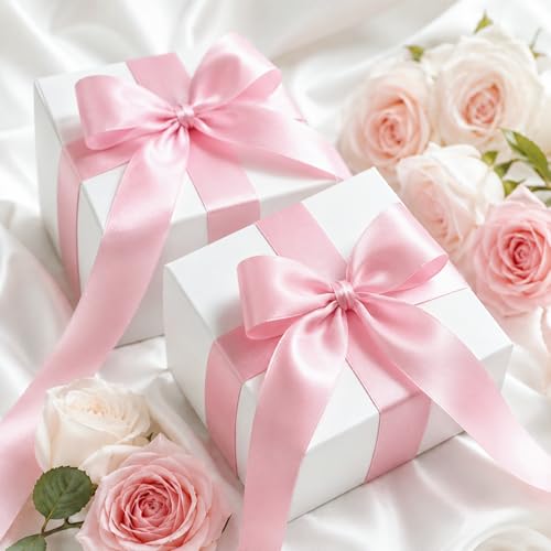 KINGLAKE Double Faced Light Pink Satin Ribbon - 1-1/2 Inch x 50 Yards - color: Pink
