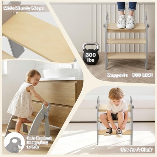 Step Stool for Toddlers & Kids, Bathroom Sink, 3-Step Foldable, Gray - color: 3 Step Grey