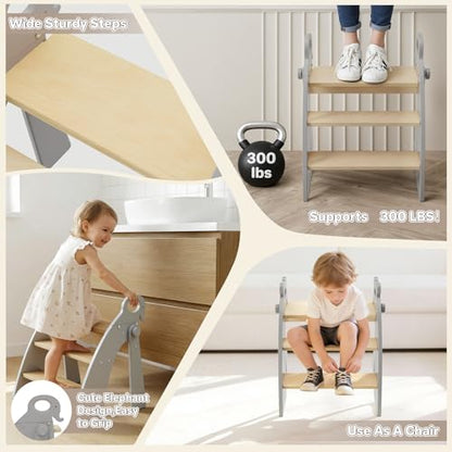 Step Stool for Toddlers & Kids, Bathroom Sink, 3-Step Foldable, Gray - color: 3 Step Grey