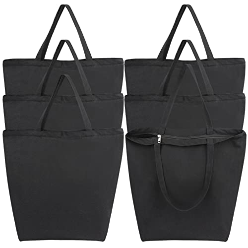 Segarty Canvas Tote Bag Bulk, 6 Pack 20x15.7 Canvas Bags for Women, Reusable Totes Aesthetic with Blank Natural Cotton Cloth for DIY, Grocery Shopping, Beach, Travel，Gift - size: 19.7"x15.7"x7.9", style: Black_6pcs