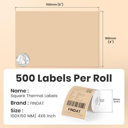 Direct Thermal Label Khaki Vinyl 4 x 6 Inch Printer Sticker 250 PCS - color: Khaki