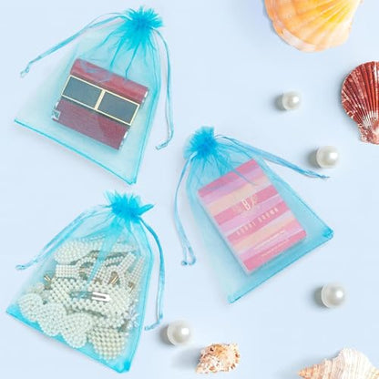 ANZNKU 50 PCS Organza Bags 5 x 7, Lake Blue Small Mesh Gift Bags Bulk - color: Lake Blue