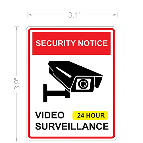 dealzEpic - 24 Hour Video Surveillance Warning Sign Sticker - Self Adhesive Peel and Stick Vinyl Decal - 3.94 x 3.15 inches | Pack of 4 Pcs - color: 24hr Video Surveillance Sign