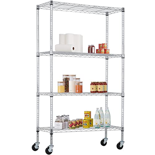 FDW | 4-Tier Wire Shelf with Wheels | 36" x 14" x 62" | Chrome - color: Chrome, size: 36×14×62