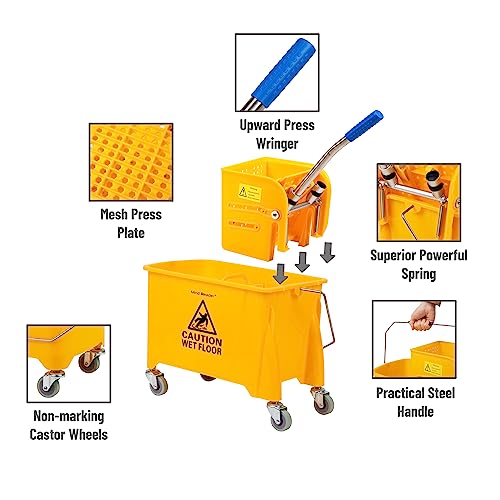 Mind Reader 5.5-Gallon Mop Bucket with Wringer for Small Mops, Yellow - size: Mop Bucket Only