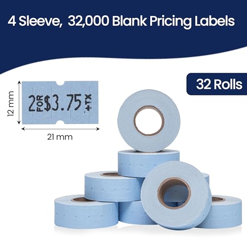Perco 1-Line Blue Blank Price & Date Gun Labels – 32 Rolls, 32,000 Count - color: Blue, size: 4 Sleeves