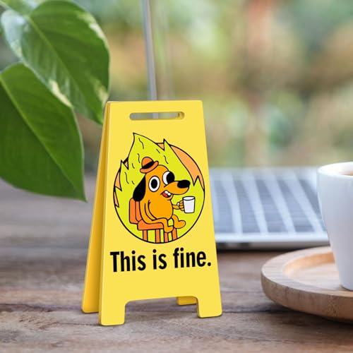 Funny Office Desk Accessories Memes Decor This is Fine Dog Acrylic Mini Floor Sign Funny Cute Gag Office Decorations Gifts for Work Women - style: THIS IS FINE DOG