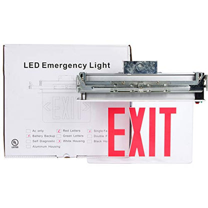 "Morris Products LED Exit Sign - Recessed Mount Edge - Red on Clear Panel, White Housing - Compact, Low-Profile Design - Single Sided Legend - Energy Efficient, High Output - 1 Count, (73331)" - color: Red on Clear (White Housing), size: Single Sided
