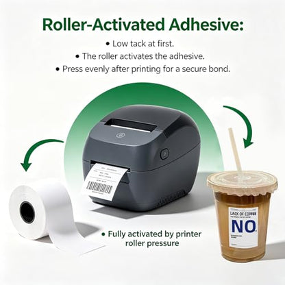Sticky Linerless Thermal Receipt Paper, 3 1/8"x170', 6 Rolls