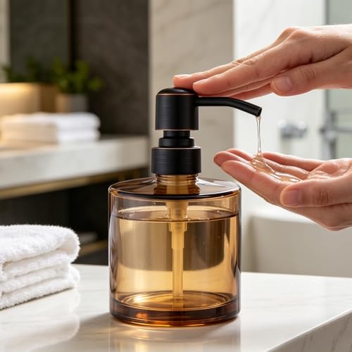Coffee Glass Soap Dispenser with Rust Proof Stainless Steel Pump, Oil Rubbed Bronze Refillable Liquid Hand Soap Dispenser for Bathroom, Kitchen (11Oz, Round) - color: Oil Rubbed Bronze, size: 11 oz Round