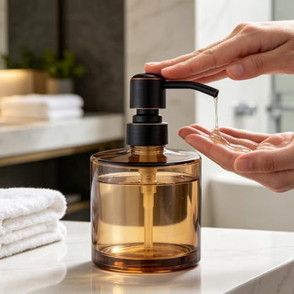 Coffee Glass Soap Dispenser with Rust Proof Stainless Steel Pump, Oil Rubbed Bronze Refillable Liquid Hand Soap Dispenser for Bathroom, Kitchen (11Oz, Round) - color: Oil Rubbed Bronze, size: 11 oz Round