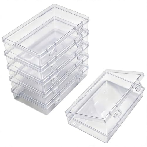 6 Pieces Rectangular Empty Mini Clear Plastic Organizer Box - size: 155 x 92 x 30 mm