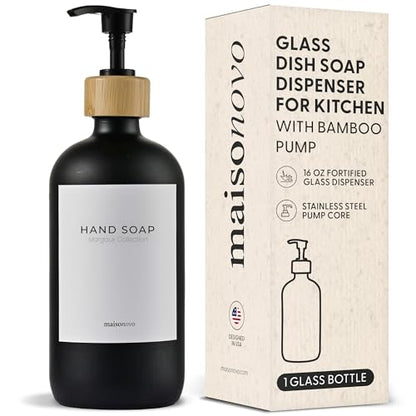 Maisonovo Dish Soap Dispenser - Black Soap Dispenser Black Bamboo Pumps - color: Black Black