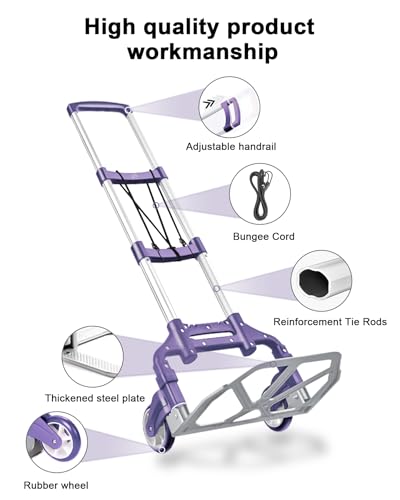Folding Hand Truck, 200 LBS Capacity Lightweight Aluminum Trolley - color: Purple