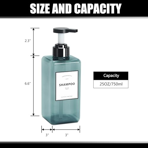 Soap Dispenser Bottles Large Capacity, YACEYACE 25oz Set of 3 Clear Blue - color: Clear Grey Blue, size: 3"L x 3"W x 9.3"H