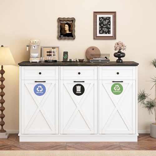 Triple Tilt out Trash Can Cabinet, 39-Gallon Recycling Garbage Cabinet