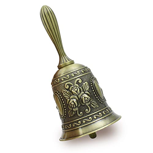 Hand Bell, Call Bell for Wedding Bells Restaurant Service Bell Bar Jingle Wedding Classroom Church School Classroom Alarm and Home Decoration (Brass) - color: Brass