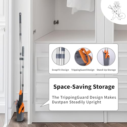 Broom and Dustpan Set for Home, 51" Long Handle Standing Pan Grey Orange - color: Orange and Grey
