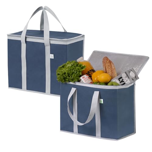 VENO 2 Pack Cooler Bag Insulated Grocery Bags for Food Delivery Heavy Duty - color: Dark Blue, size: 2 Pack