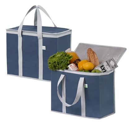 VENO 2 Pack Cooler Bag Insulated Grocery Bags for Food Delivery Heavy Duty - color: Dark Blue, size: 2 Pack