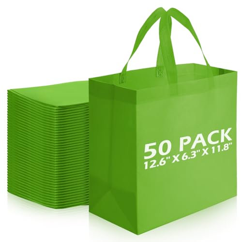 Reginary 50 Pcs Reusable Tote Bags Shopping Bags Non Woven, Green Fruit - color: Green Fruit