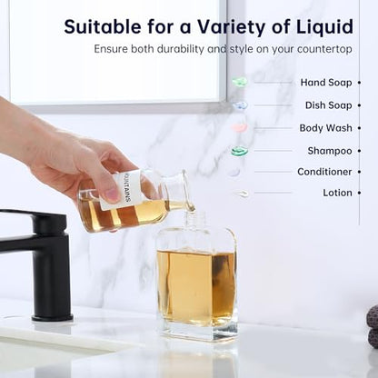 Glass Soap Dispenser with Rust Proof Stainless Steel Pump, Kitchen Hand and Dish Soap Dispensers 2 Pack Set, Refillable Hand Sanitizer Clear Soap Dispenser Bathroom Set, Brushed Nickel - color: Brushed Nickel, size: 2 pack - 11 oz