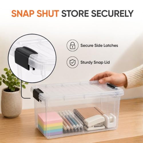 Superio 1.4 Quart Mini Clear Plastic Storage Container with Lid, Stackable Small Organizer Box for Crayons, Art Supplies, Beads, Sewing, Stationery & Food Storage, 5 Pack - size: 1.4 Quart