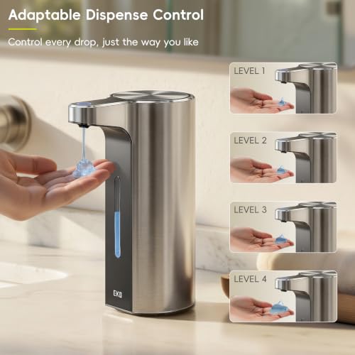 EKO Aroma Pro 13.5 fl oz Touchless Automatic Liquid Soap Dispenser, Rechargeable Hand & Dish Soap Dispenser for Bathroom and Kitchen, Waterproof, Adjustable Volume Control (Stainless Steel) - color: Stainless Steel, size: 13.5 oz