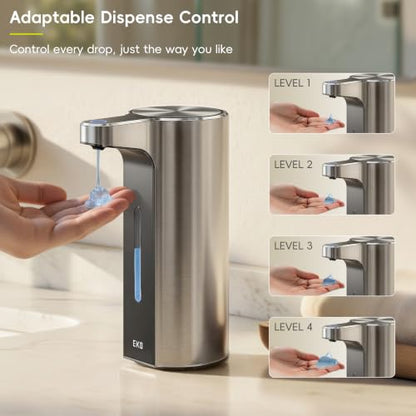 EKO Aroma Pro 13.5 fl oz Touchless Automatic Liquid Soap Dispenser, Rechargeable Hand & Dish Soap Dispenser for Bathroom and Kitchen, Waterproof, Adjustable Volume Control (Stainless Steel) - color: Stainless Steel, size: 13.5 oz