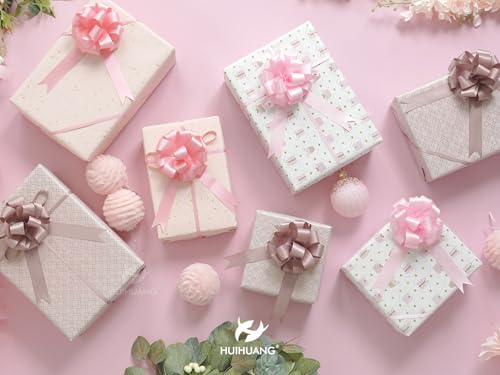 HUIHUANG Pink Bows for Gift Wrapping 12 PCS Light Pink Satin Pull Gift Bows - color: Pink, size: 1 Pack (12 bows, 4 in x 8 in)