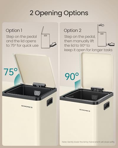 SONGMICS Trash Can, 2 x 8 Gallon (2 x 30 L) Double Compartment - color: Almond, size: 2 x 8 Gal.