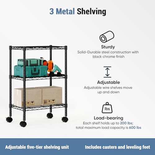 DUMOS 3-Tier Metal Storage Shelves, Shelving Unit, Storage Rack, 23.2" W - size: 3 Tiers-30"H