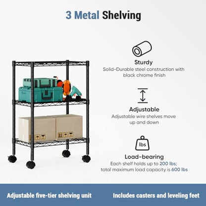 DUMOS 3-Tier Metal Storage Shelves, Shelving Unit, Storage Rack, 23.2" W - size: 3 Tiers-30"H